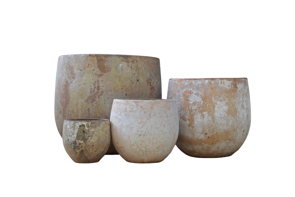 Egg Bottom Planters in Antique Beige