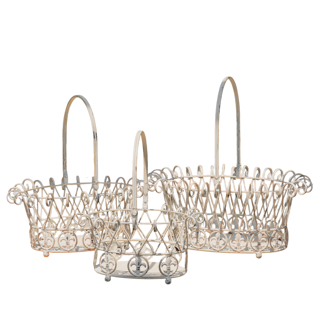 Decorative Garden Metal Wire Baskets in White