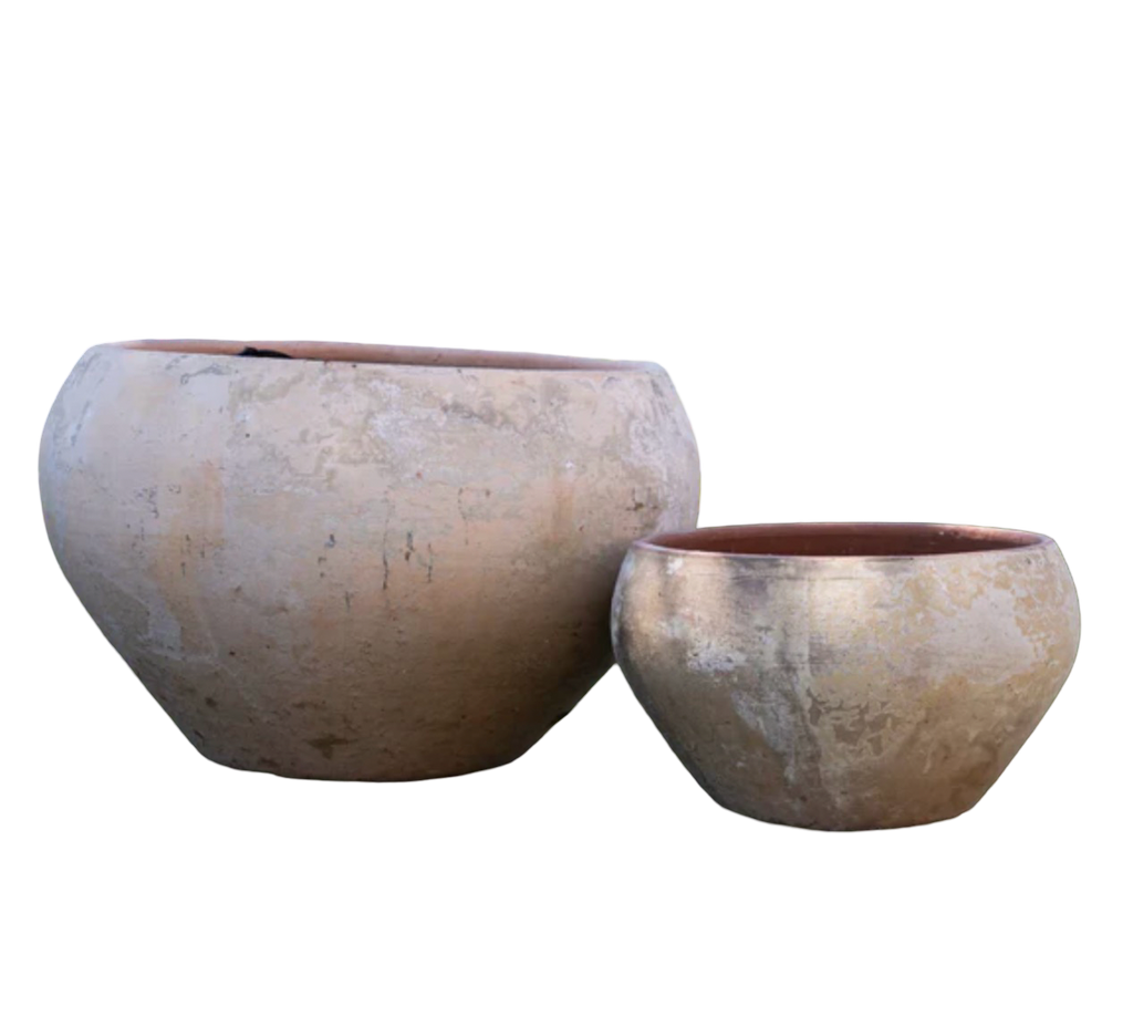 Wide Tapered Clay Pot in Light Antique Finish