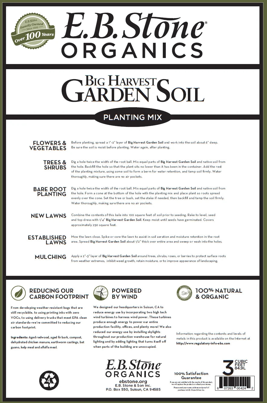 Big Harvest Bale Garden Soil - E.B. Stone 3 cu