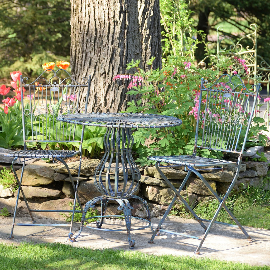 Blue Bistro Metal Round Chair and Table- 3PC/Set