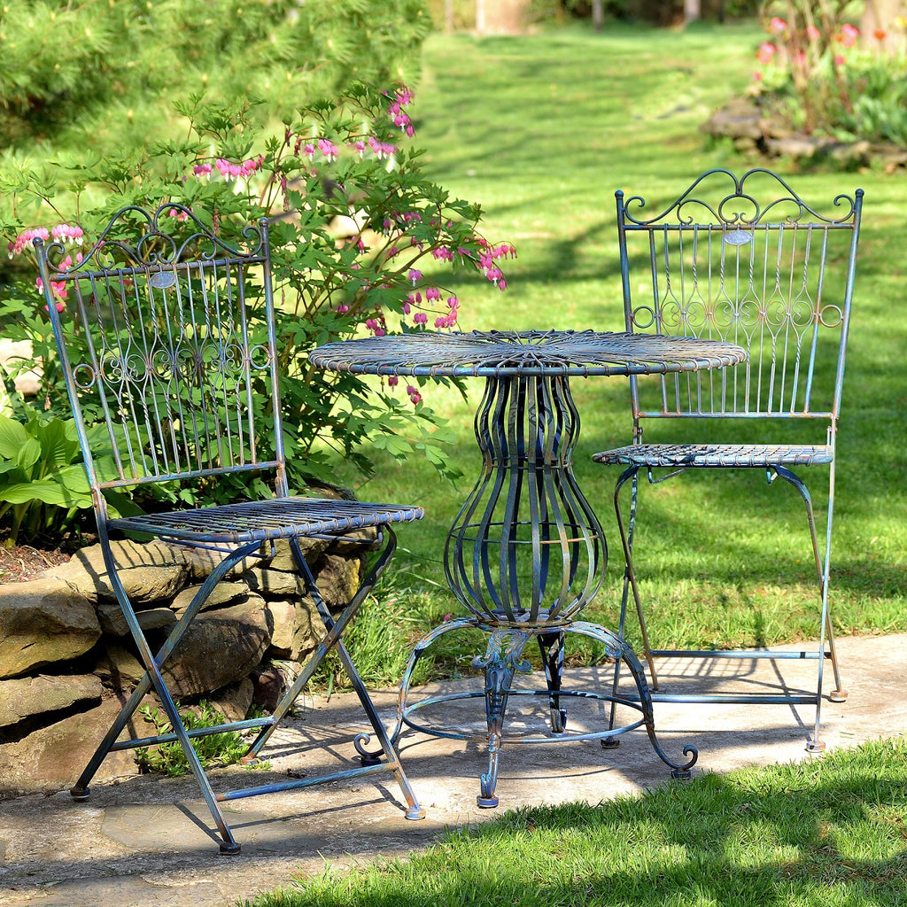 Blue Bistro Metal Round Chair and Table- 3PC/Set