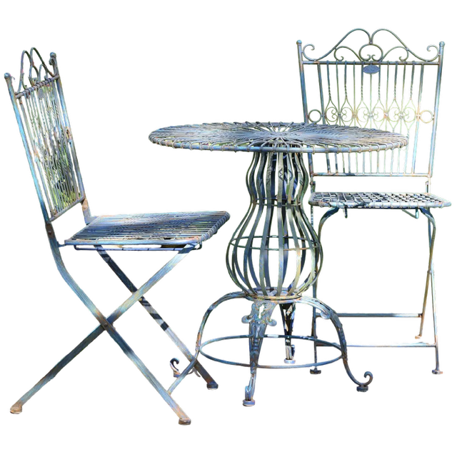 Blue Bistro Metal Round Chair and Table- 3PC/Set