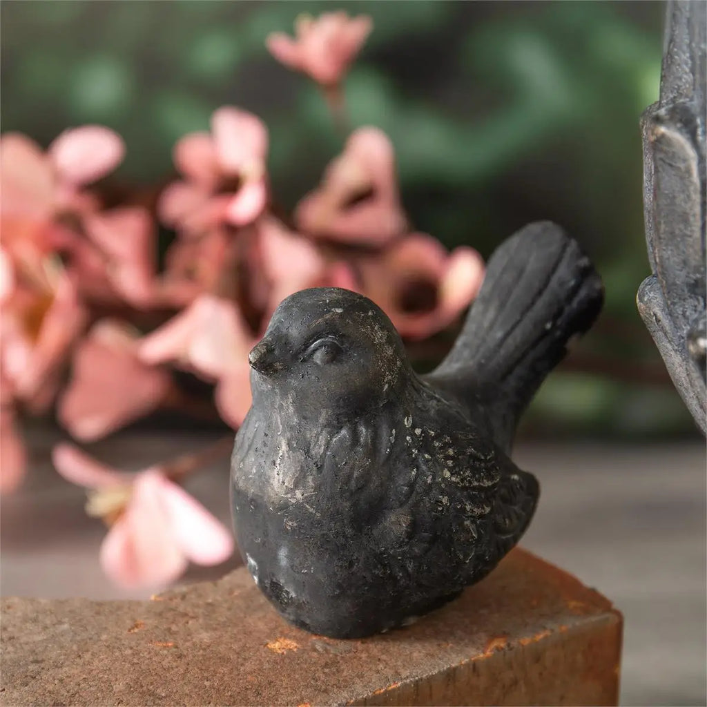 Dark Aged Cement Bird Sculpture
