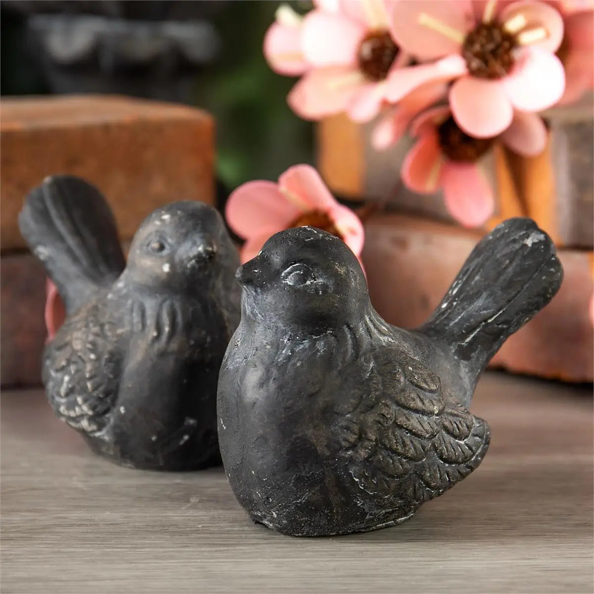 Dark Aged Cement Bird Sculpture