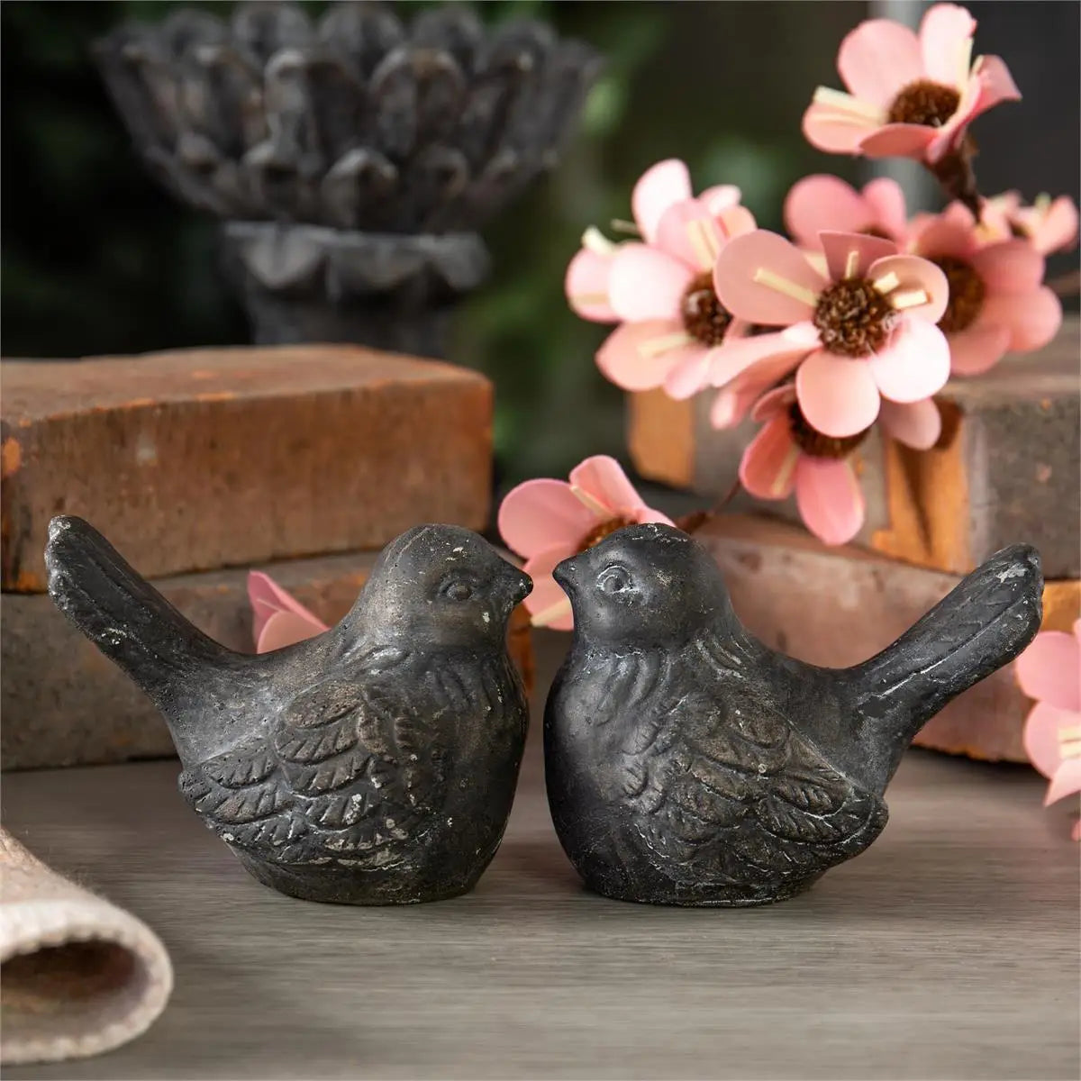 Dark Aged Cement Bird Sculpture