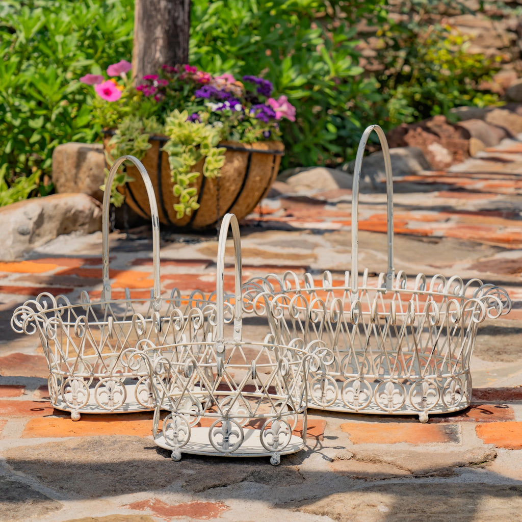 Decorative Garden Metal Wire Baskets in White