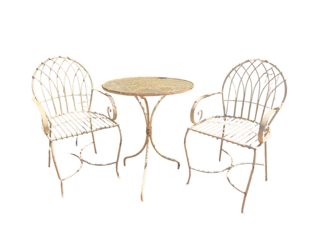 Vintage White Bistro Iron Round Table and Chairs- 3PC/Set