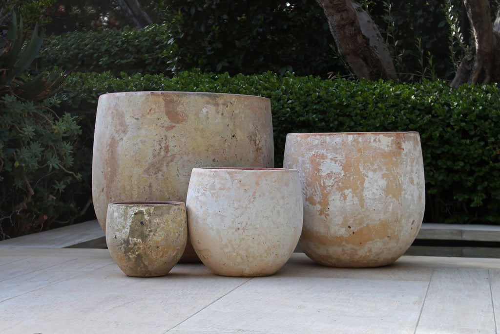 Egg Bottom Planters in Antique Beige
