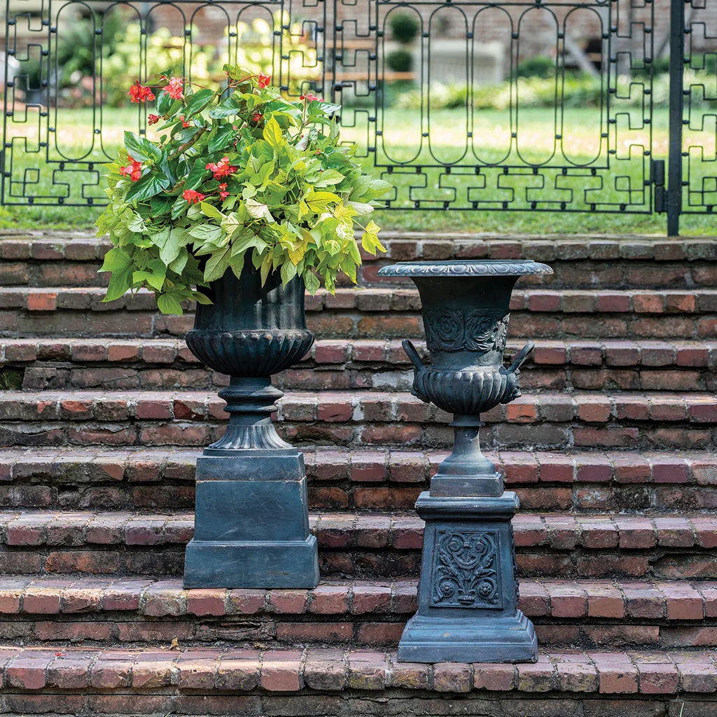 Fluted Urn with Pedestal, Green, Extra Large