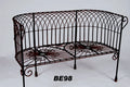 Heavy Wrought Iron Antique White French Wire Bench with Cast Feet in