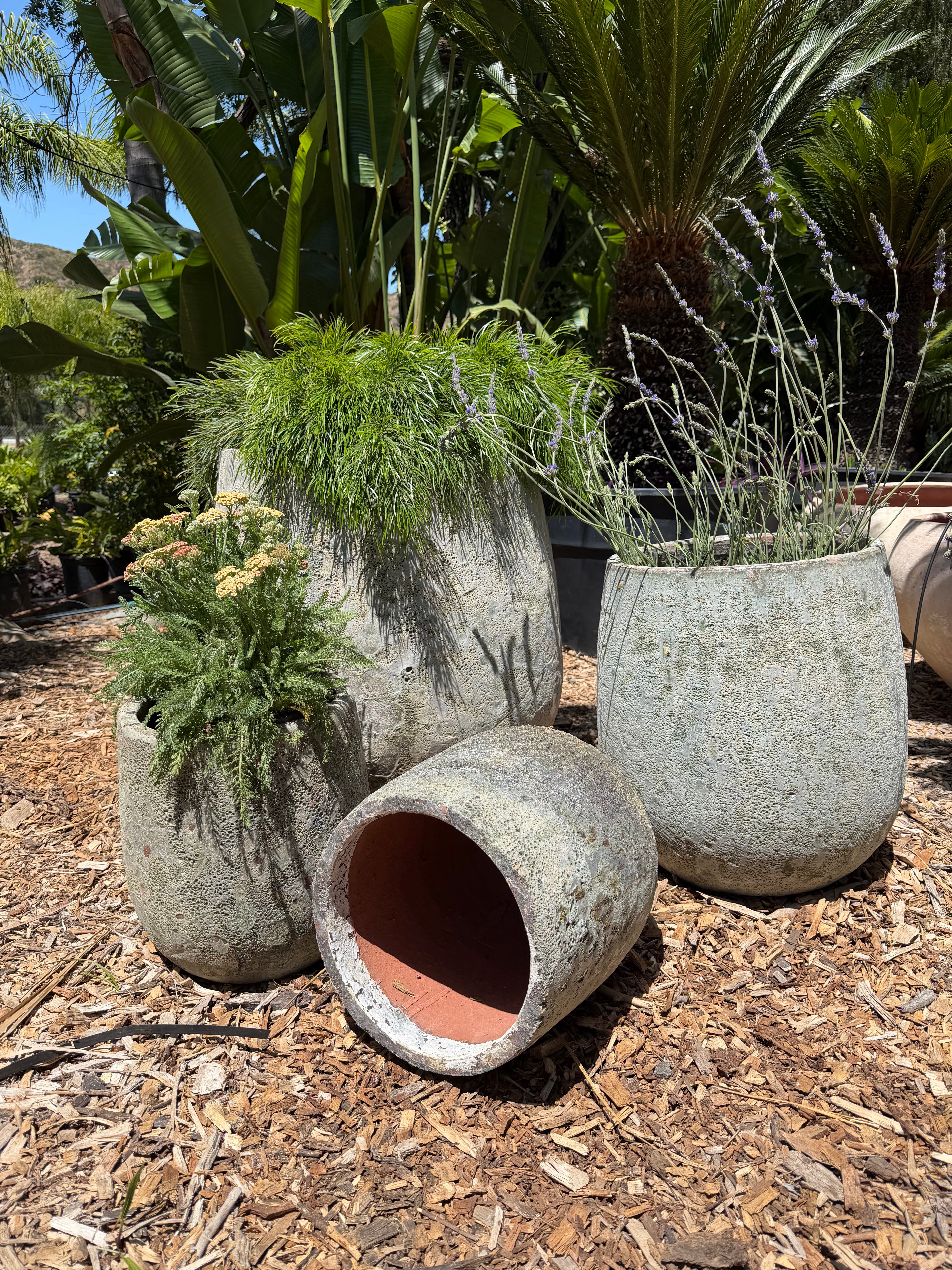 Tapered Round Pots in Volcano Green/ Grey Finish