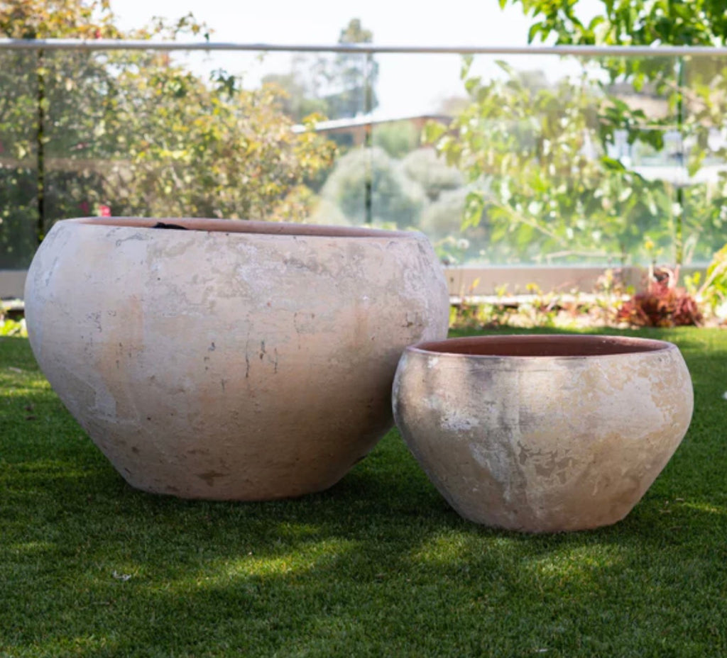 Wide Tapered Clay Pot in Light Antique Finish
