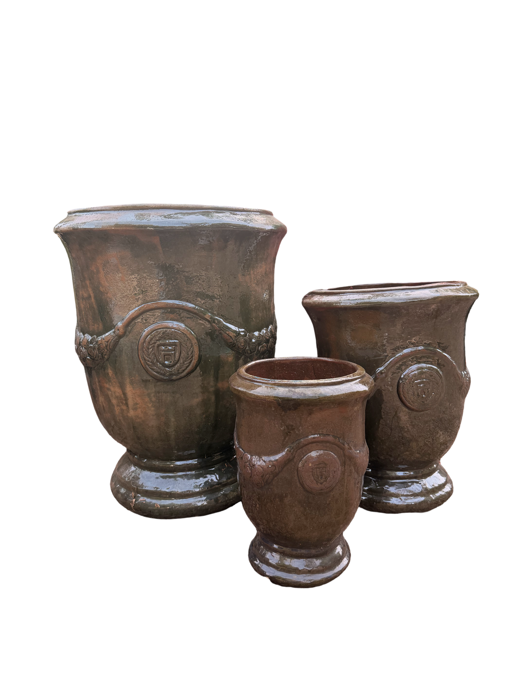 French Urns in Dark Green Moss Glaze