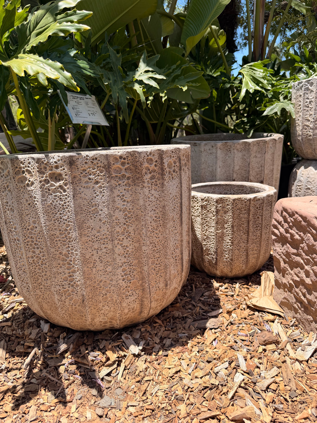 White Volcanic Ribbed Planters