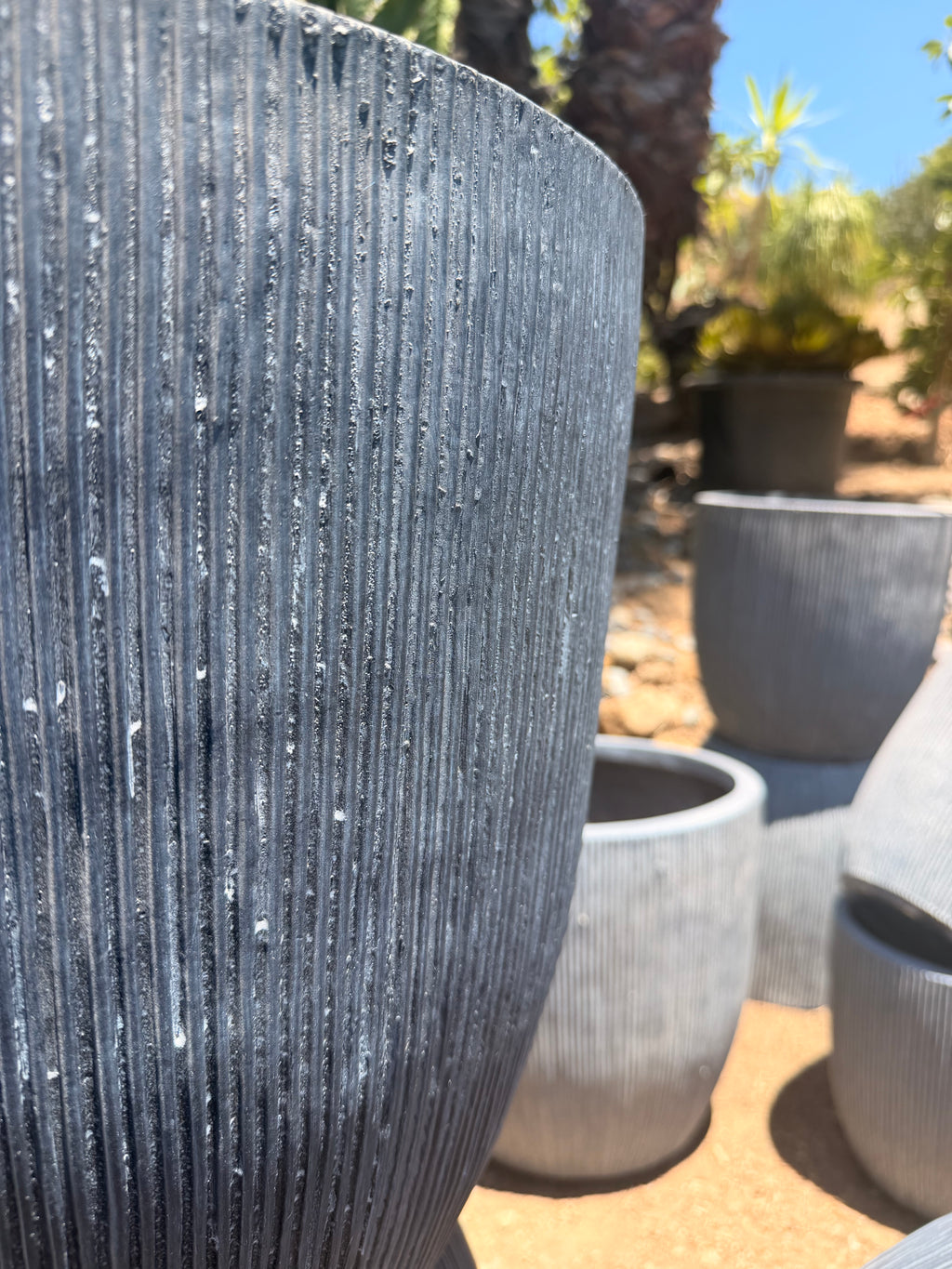 Dark Ribbed Cone Planter