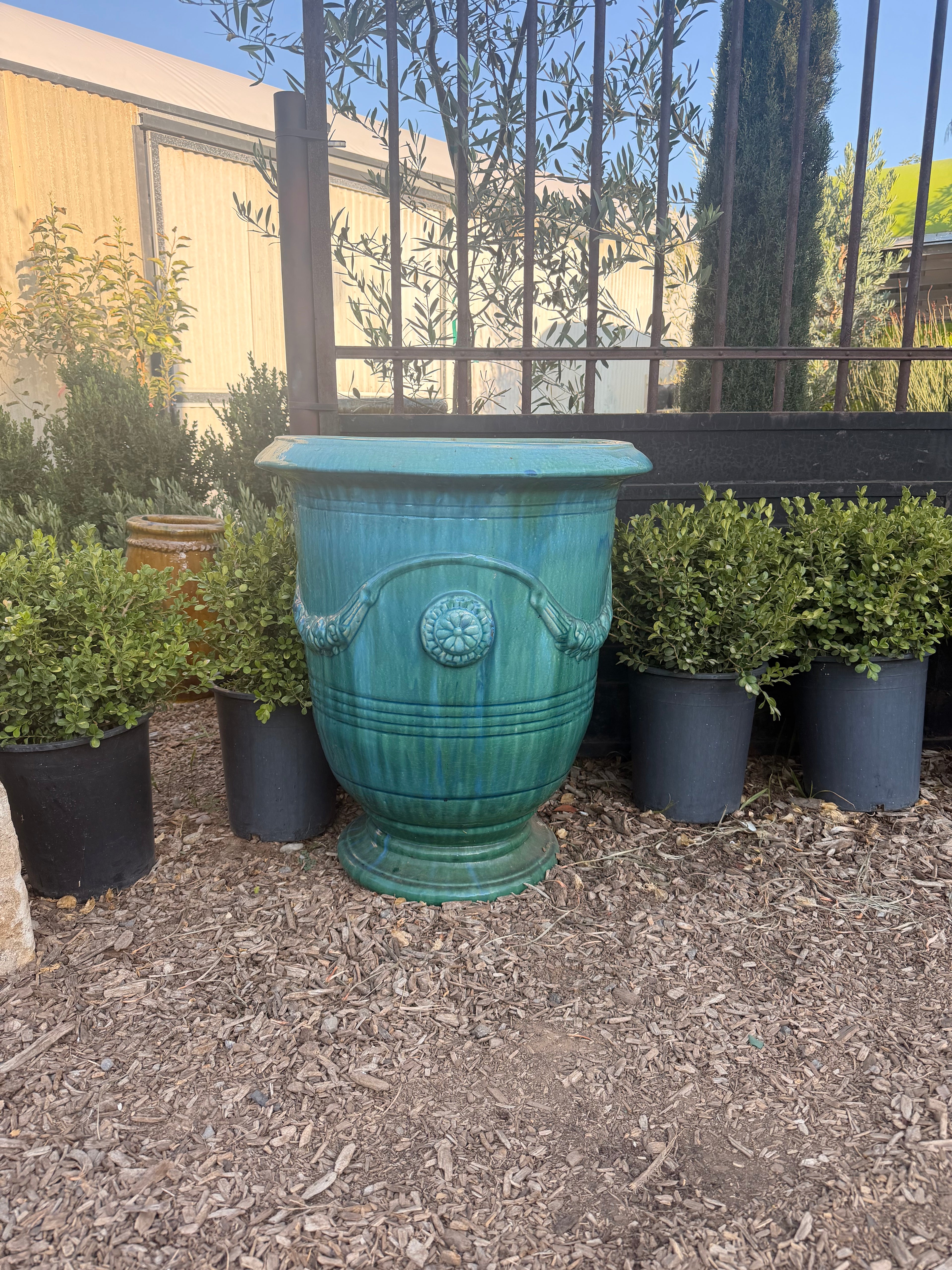 French Urn "Anduze Style" in Antique Green