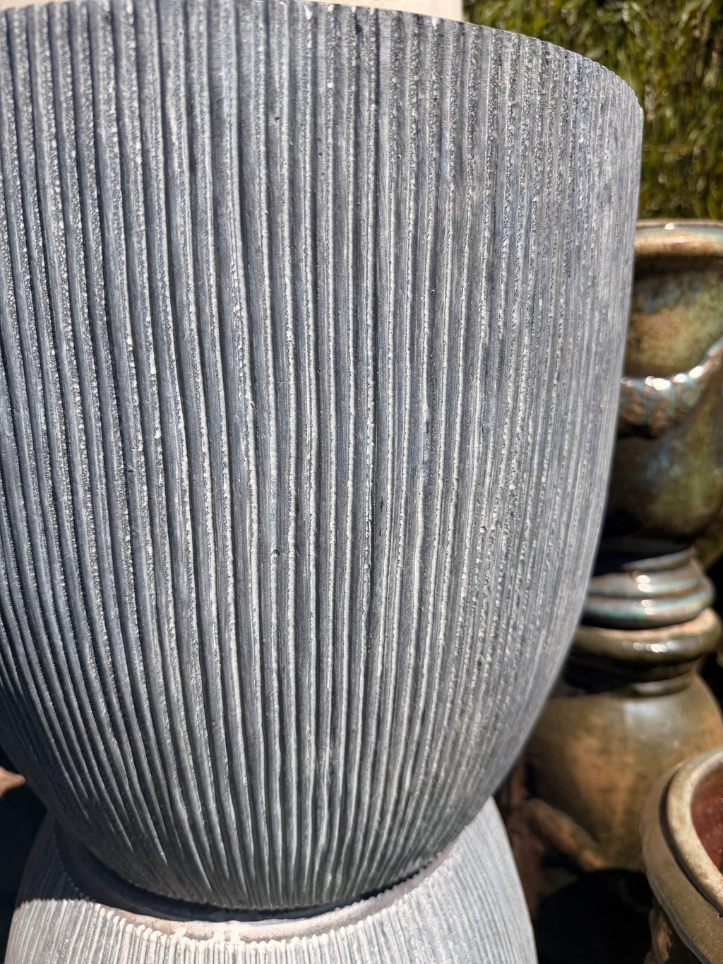 Blue Ribbed Cone Planter