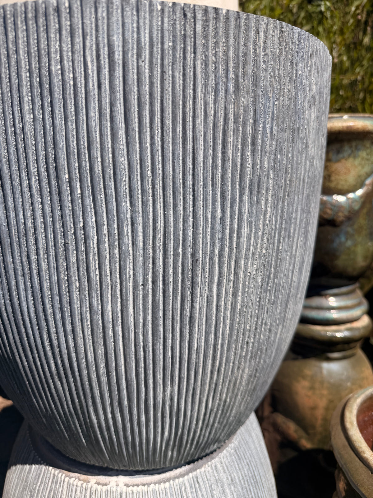 Blue Ribbed Cone Planter