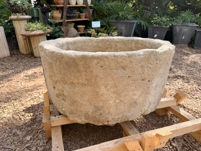 Large Antique Round Limestome Trough