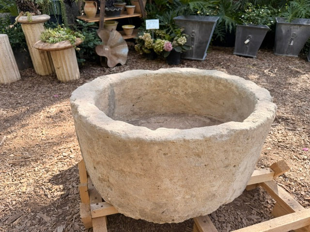 Large Antique Round Limestome Trough