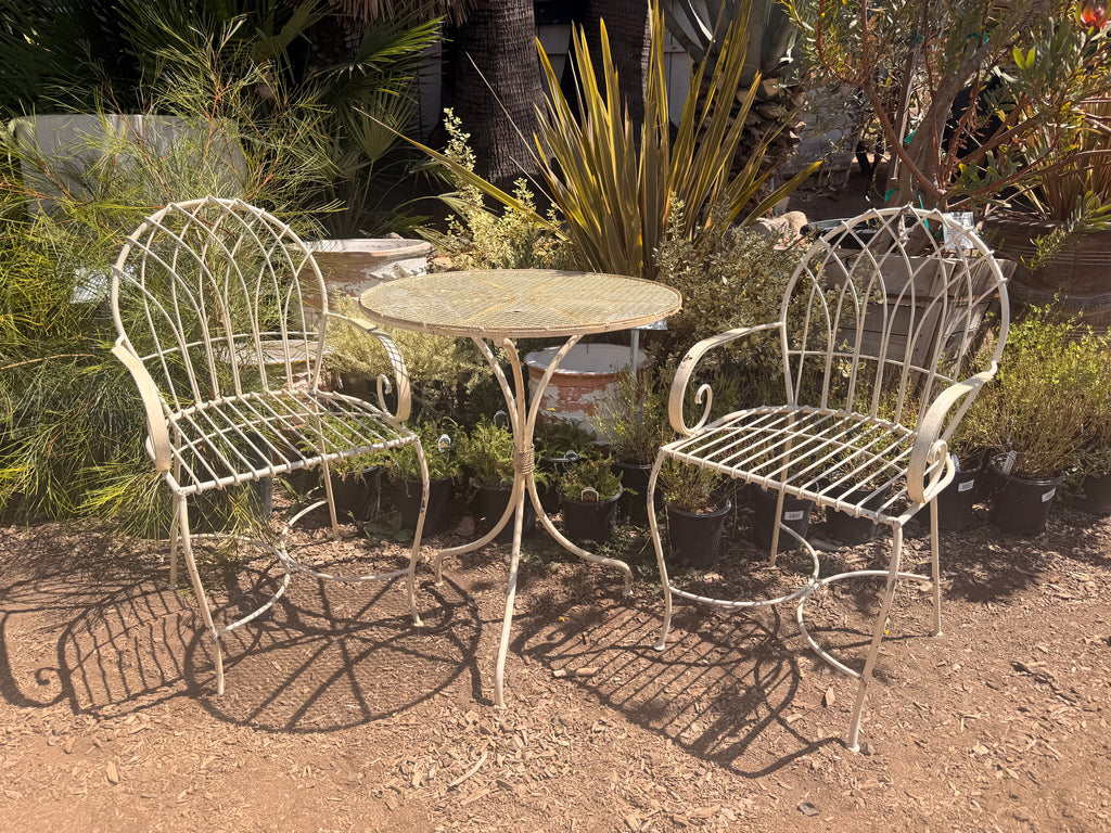 Vintage White Bistro Iron Round Table and Chairs- 3PC/Set