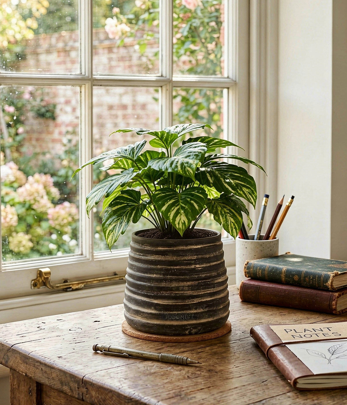 Ridge Terracotta Planter in Dark Charcoal Wash