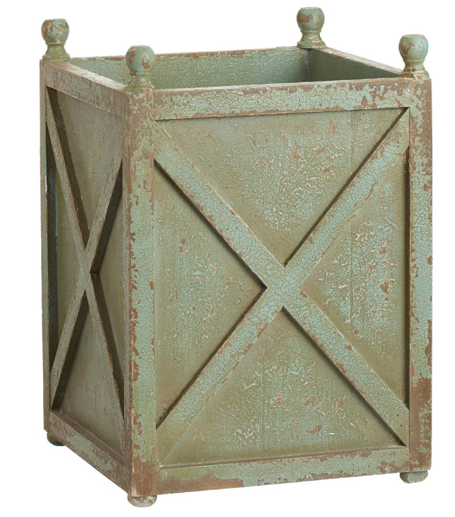 Wooden Square Planter in Antique Green