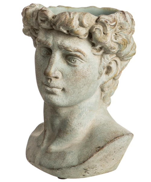 8.5" Male Bust Garden Planter in Antique Gray