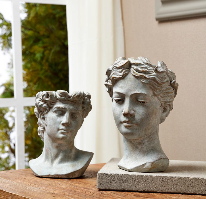 8.5" Male Bust Garden Planter in Antique Gray