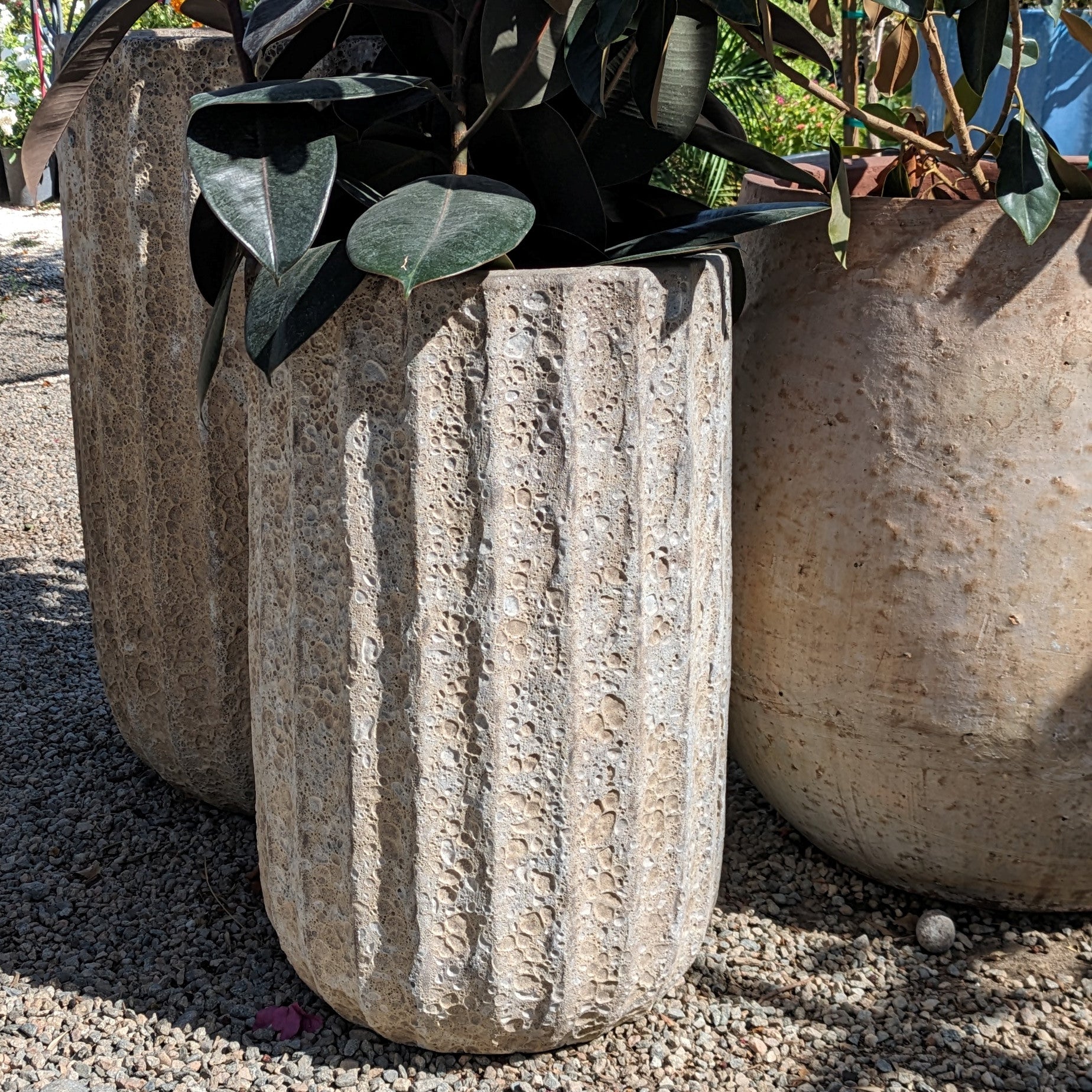 Tall Rib Volcanic White Planter