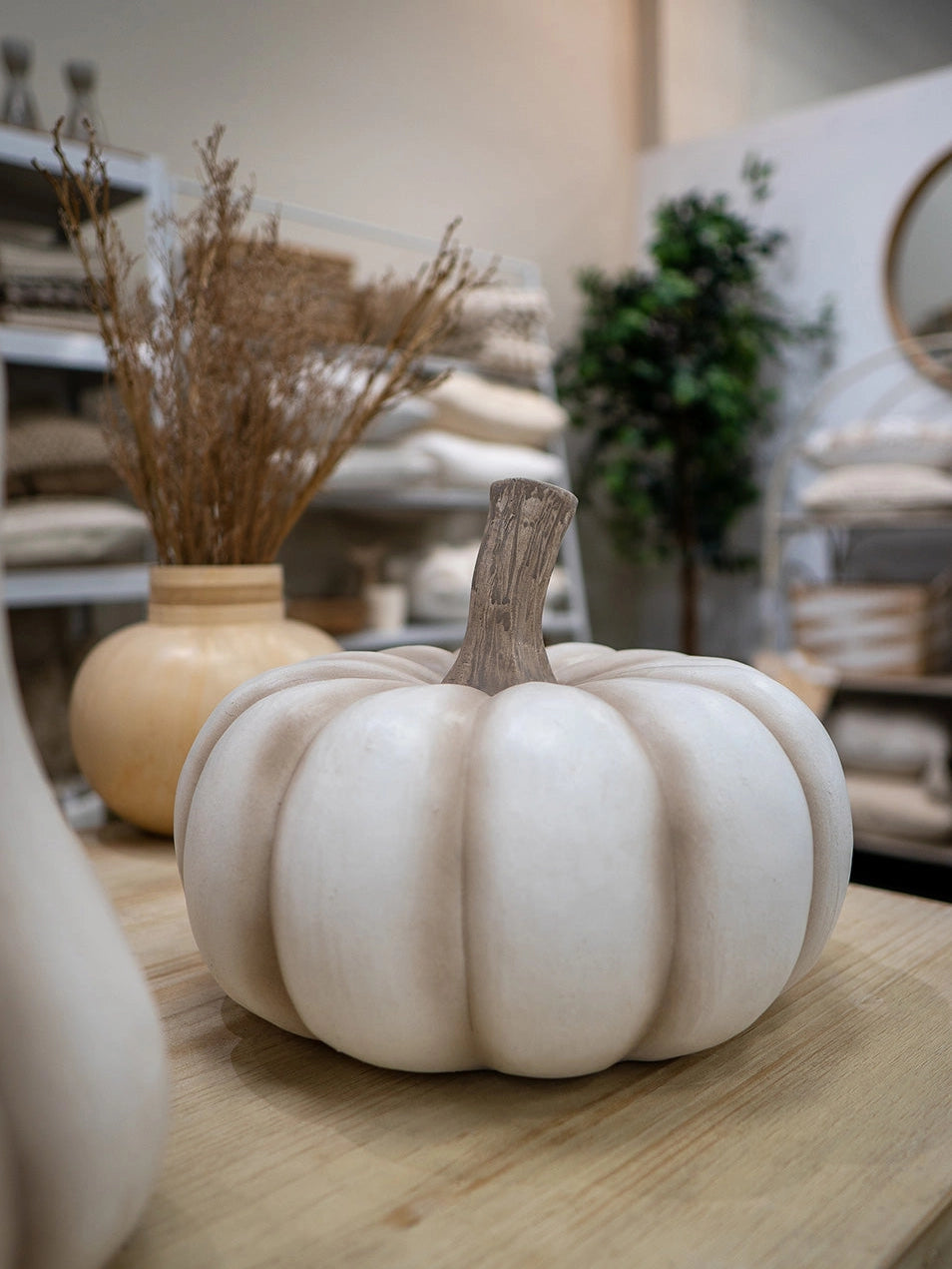 Whitewashed Terracotta Decorative Pumpkin