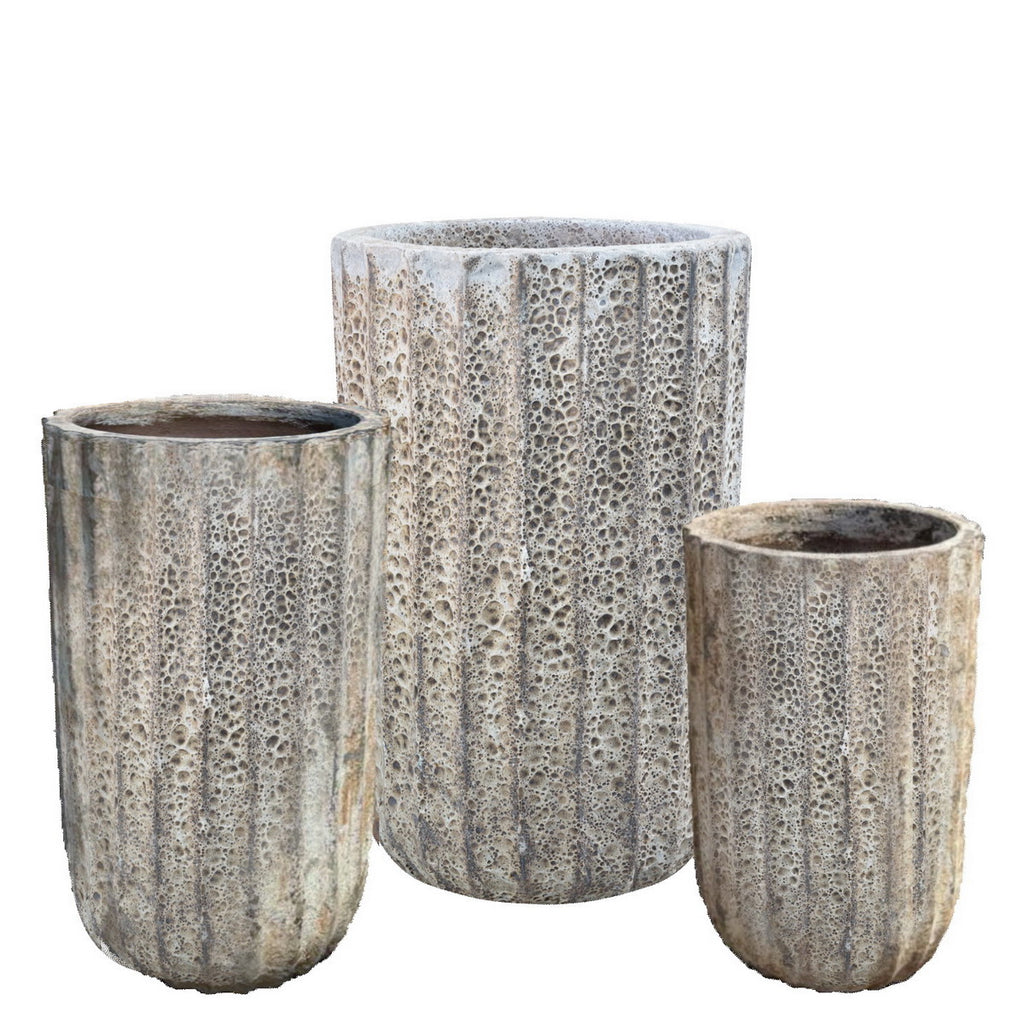 Tall Rib Volcanic White Planter